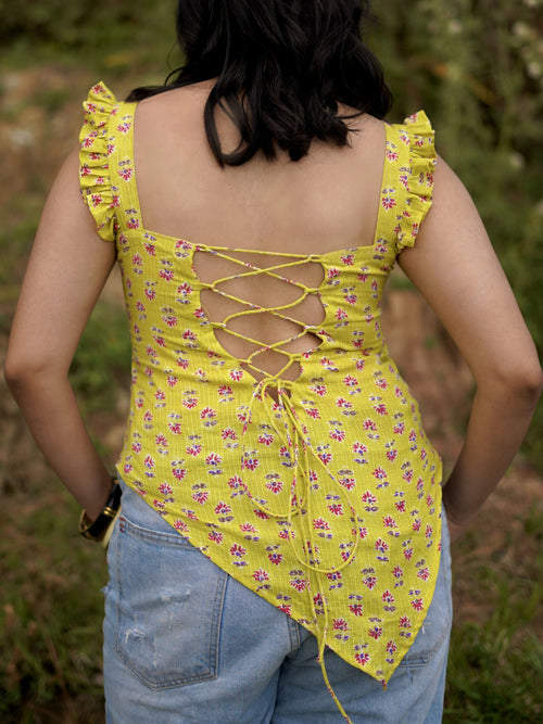Nazar Battu Ruffled Sleeves Back Tie Padded Kurti