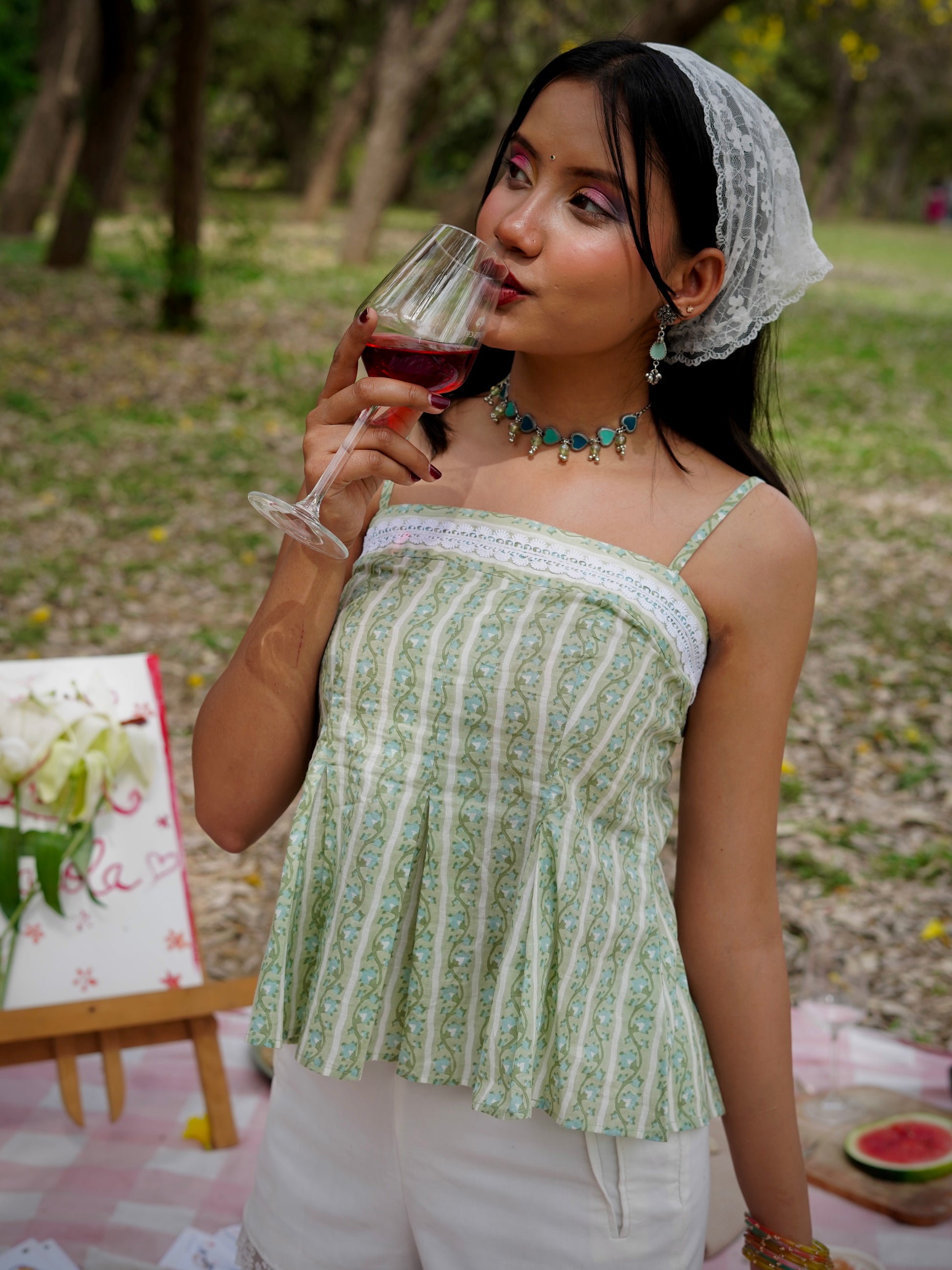 Matcha Malang Pleated Cami Kurti